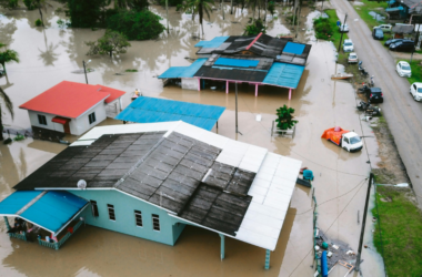 Flooded area after high rain downpour. flood relief donations